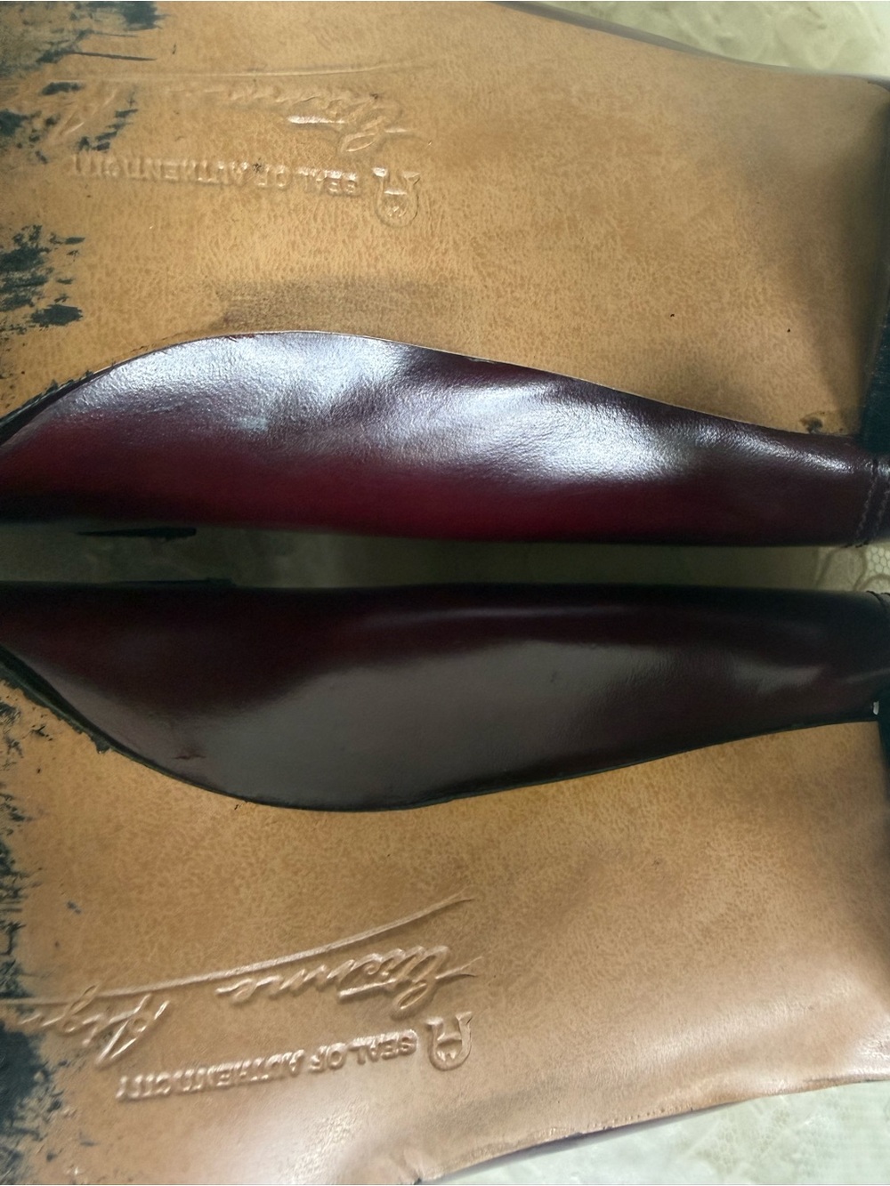 Aigner Burgundy 7.5 Leather Block High Heel Loafers Oxblood - Picture 10 of 11